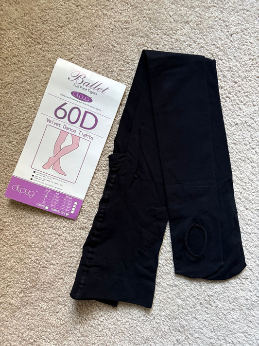 Di.Pug, M, black velvet ballet full foot dance NEW tights, convertible, luxury knitted non elastic waistband 8
