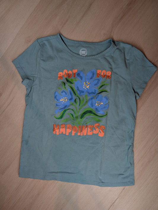 Wonder Nation teal t-shirt, M 7-8 Teal t-shirt w/ flowers and "root for happiness" quote 7