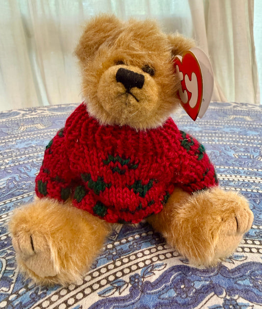 TY plush fuzzy bear with tag Red sweater  darling face stuffed bear Plush Toys