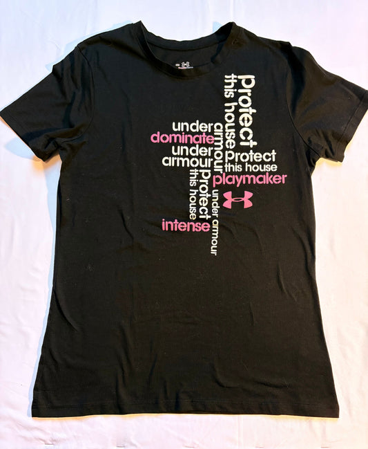 Under Armour  size Small black t-shirt white pink letteringd Women's - S