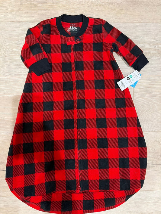 Carters 3-6 Month Fleece Sleep Sack Red and Black Flannel Pattern, NWT 3 Months