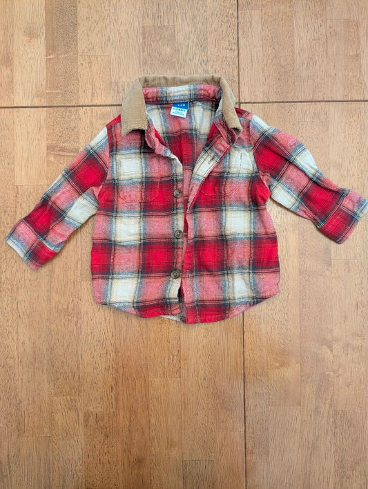 Old Navy, 3-6m, button up flannel red/brown 3 Months
