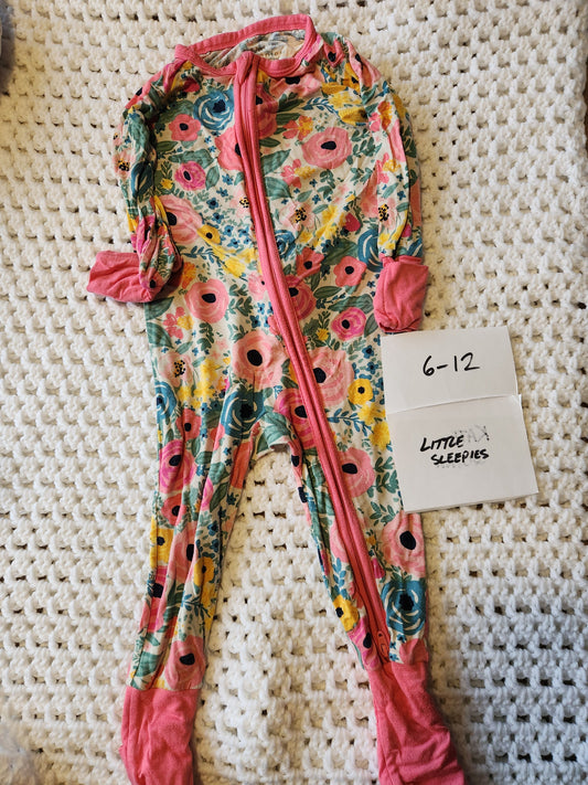 Little Sleepies - 6/12m LS bamboo floral flowers pink zippy 6 Months