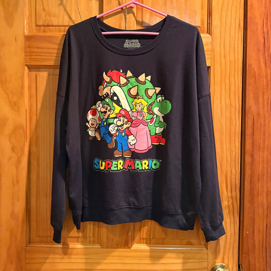 Super Mario Brothers unisex adult crewneck mens womens lightweight navy blue sweatshirt Men's - XXL