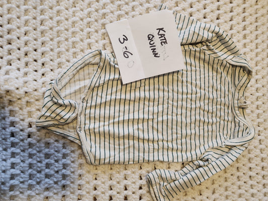 Kate Quinn - 3/6m Bamboo Striped long sleeve LS onesie shirt 3 Months