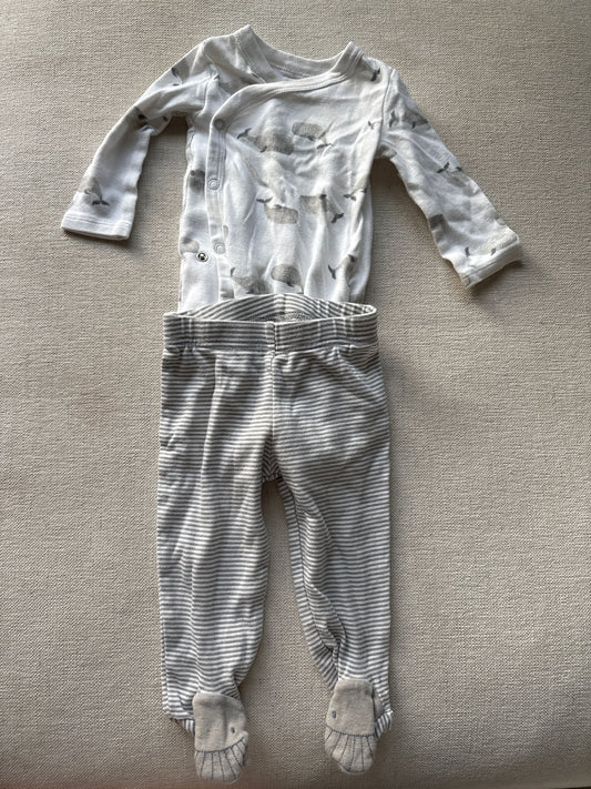 Carters GUC grey whale onesie set 6 Months