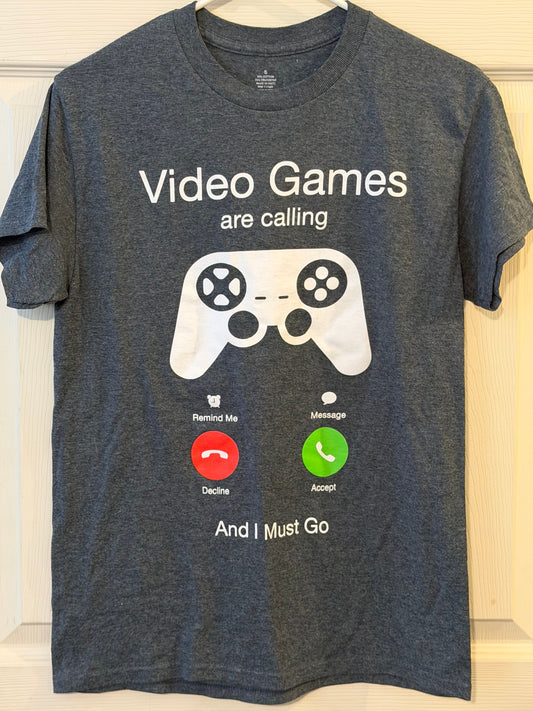 Mens video game tee shirt Heather grayish/blue video games are calling shirt Men's - S