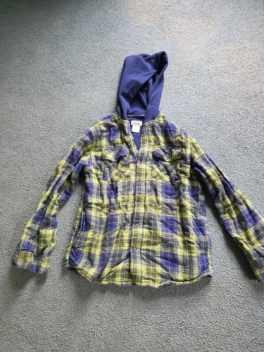 LL Bean LL Bean insulated hooded flannel green and blue youth medium 10