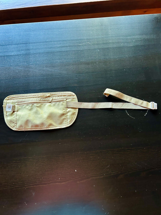 Lightweight Travel Beige Money Belt adjustable waist strap, features multiple zippered compartments Luggage