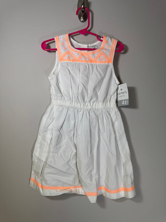 Carter's White/Coral Embroidery Tank Dress 4T/4