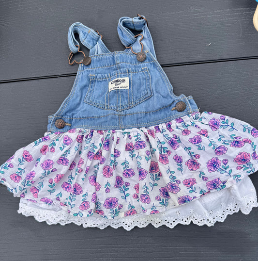 Oshkosh baby overall dress lined white eyelet Jean country floral print 2 girls cowboy 2T