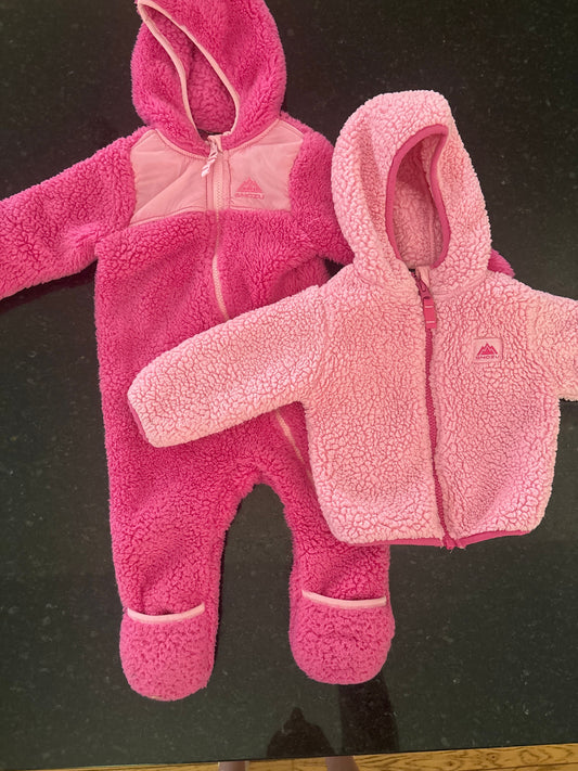 Snowzu Pink super soft warm fleece snow suit and jacket set pink  9-12m 9 Months