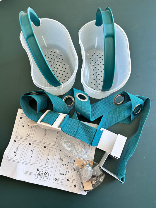 2 shower caddies - hard plastic with handles Directions and over-the-door strap included. Bathroom