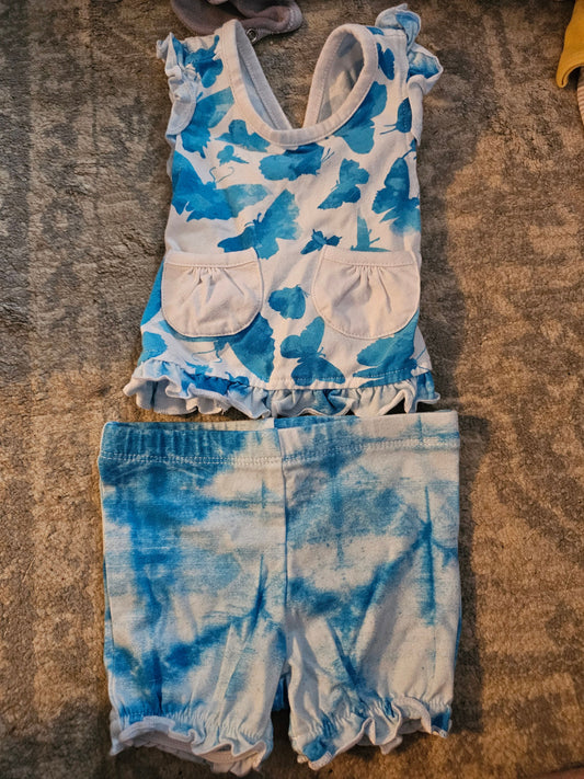 Three Friends 2 pieceblue butterflies with open back top 3 Months