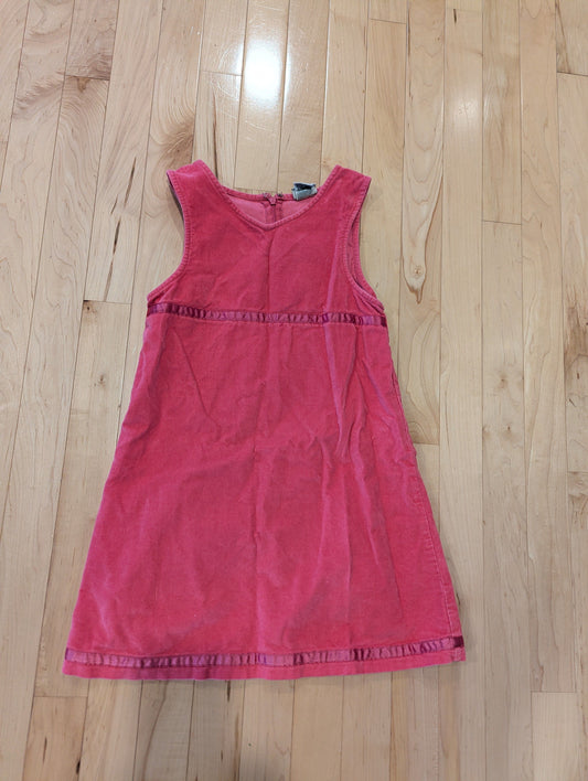 LLBean Pink Sleeveless Corduroy Dress Zippered Back, Pink Ribbon Waistband 5T/5