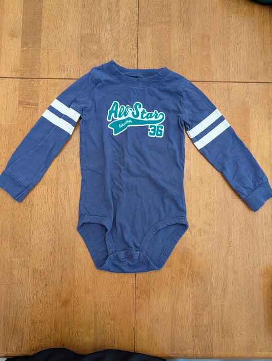 Carter's, 24m, long sleeve onesie blue/indigo, "All Star Brother" 24 Months