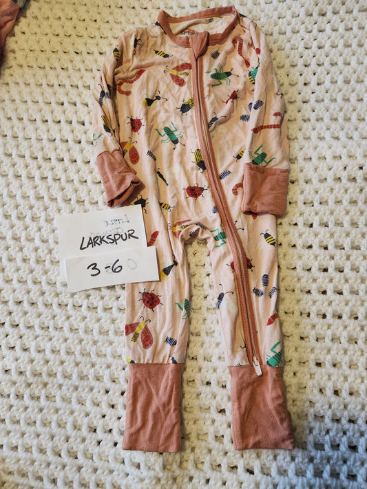 Larkspur - 3/6m Bamboo zippy bugs pink 3 Months