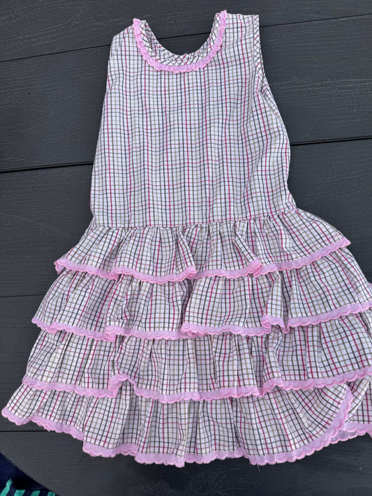 Le Petits Soleils tiered ruffles girls 6 Muted pinks gray button back french 6