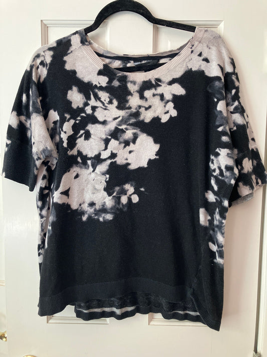Simply Vera Vera wang sweater t shirt short sleeve Thick t shirt Elbow length sleeves black tye dye white pattern Women's - XL