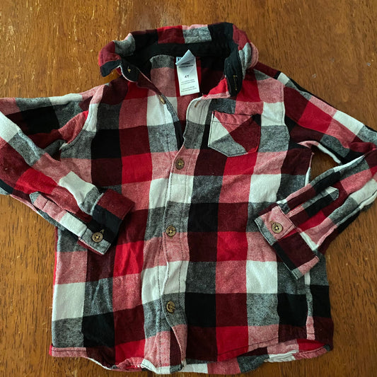 Little lad Red black flannel button up shirt 4 4T/4