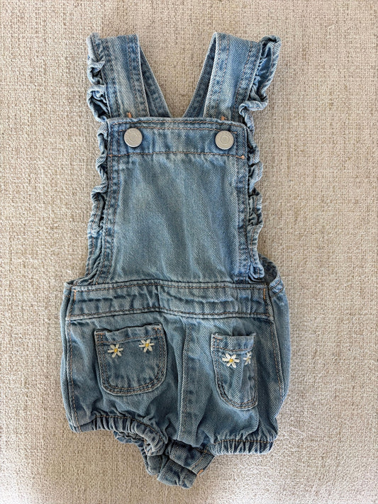 Old Navy 6-12 Month Short Overalls Ruffles with Flowers on Pockets 6 Months