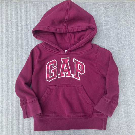 babyGap - 2T sweatshirt kangaroo pocket, raspberry / purple / maroon / dark pink - hoodie with Gap logo 2T