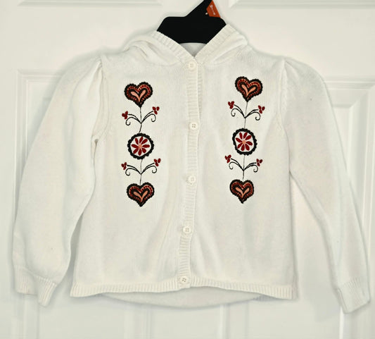 Gymboree Girls' 5T White Knitted Button-Up Hooded Sweater 5T/5