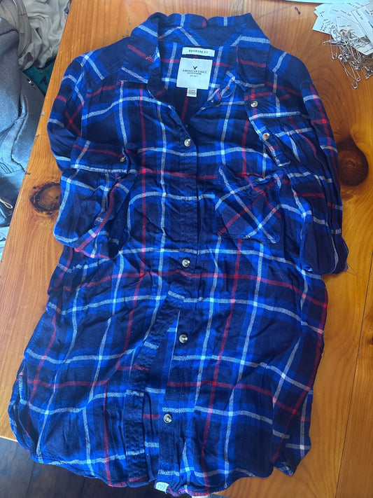 American eagle long sleeve plaid button up Red/blue/white stripped shirt Women's - M