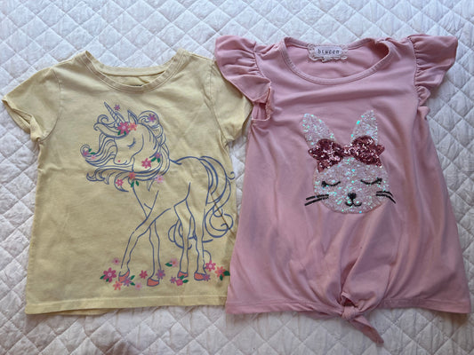 Btween & Garanimals Yellow unicorn shirt and Pink sequenced bunny shirt 3T