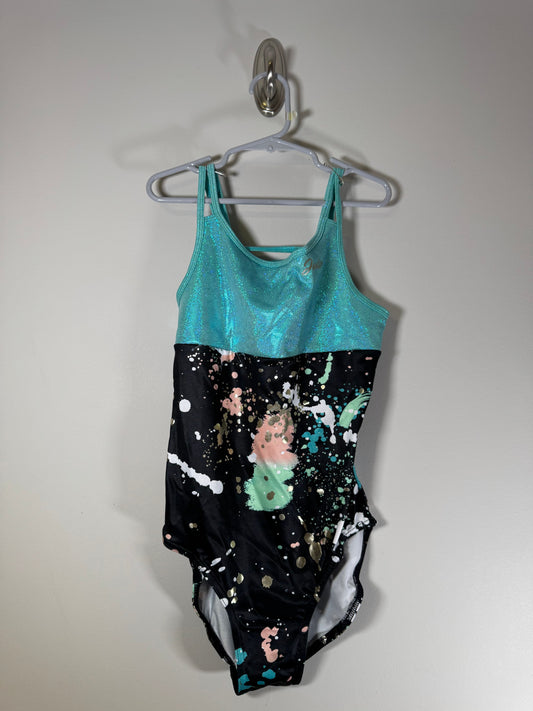 Justice Size XL-16/18 Teal Glitter/Black/Metallic Gold Leotard Ballet-Dance-Gym