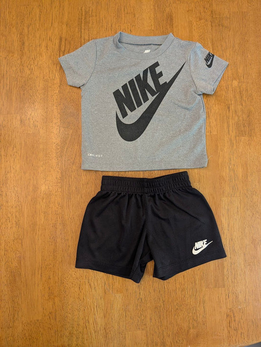 Nike, 18m, dri-fit gray t shirt lightweight mesh black shorts 18 Months