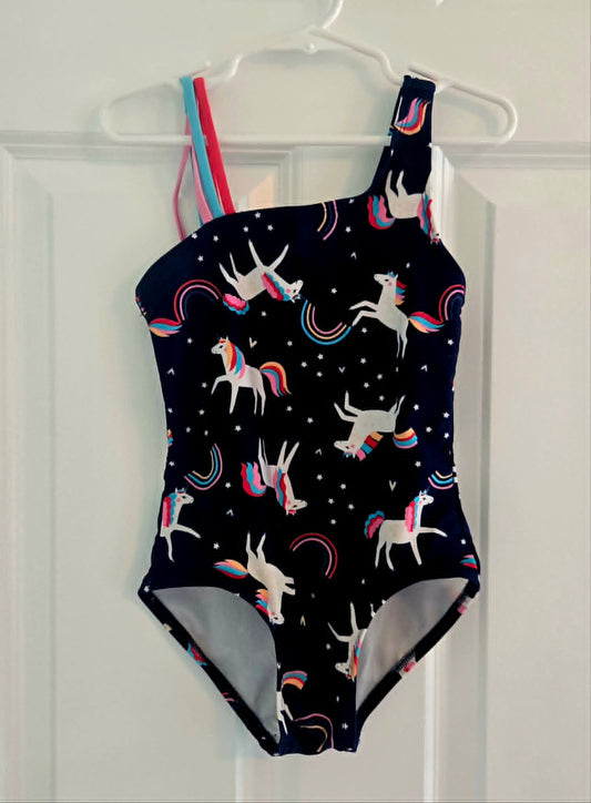 Cat & Jack Girls' Size 4/5 Navy Unicorn One Piece Swimsuit 4T/4