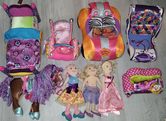 Groovy Girls by Manhattan toy lot Y2K 3 dolls-one missing shirt, bed, horse, carriage, chair, car, couc Dolls and Accessories