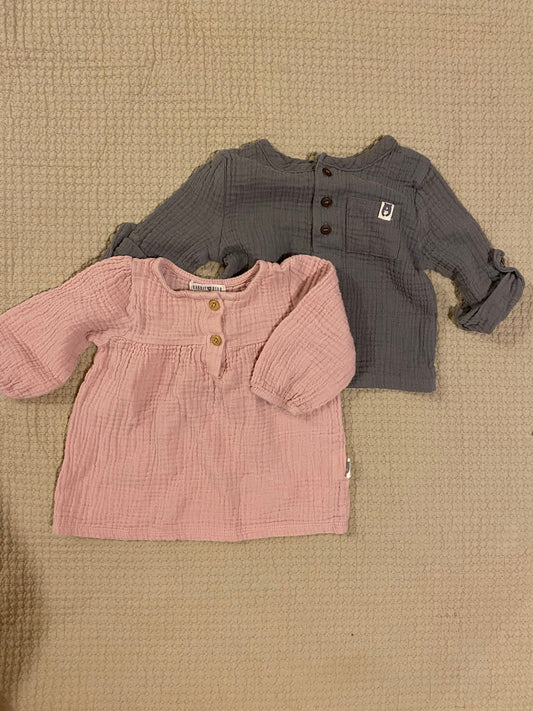 Rabbit and Bear Muslin quarter sleeve shirt set 12 Months