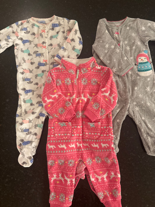 Carters Carters fleece pj lot, 2 button footie, 1 footless, size 6m 6 Months