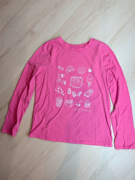 Cat & Jack pink long sleeve shirt, M-8 Pink long sleeve shirt, desserts and snacks, "snack connoisseur" 8