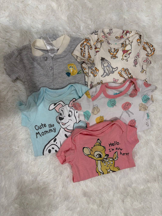 Disney Baby 3-6 Month Short Sleeve Onesies 5 pk, assorted Disney Characters 3 Months