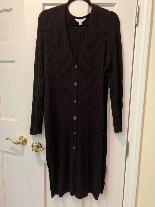 Time and Tru size 2x long Sleeve button up sweater Long knee length black sweater Women's - XXL