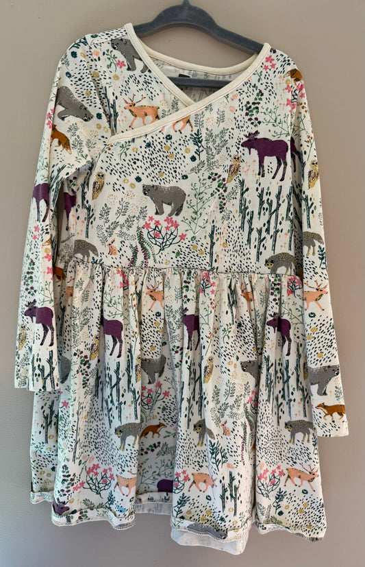 Tea Collection dress girls size 6 Faux wrap. Animals. Moose. Bear. 6