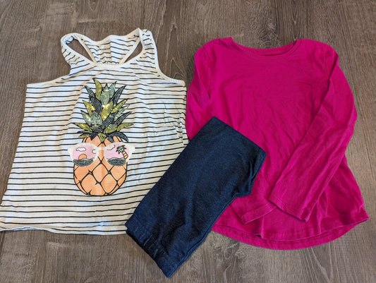 Children's Place/Wonder Nation/Granimals 3-Piece Blue Jeggings, Pink Long Sleeved Top, Pineapple Tank 4T/4