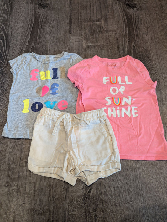 Carter's/Cat + Jack/Wonder Nation Shorts + 2 Tops Khaki Drawstring Shorts, Full of Love and Full of Sunshine Tops 4T/4