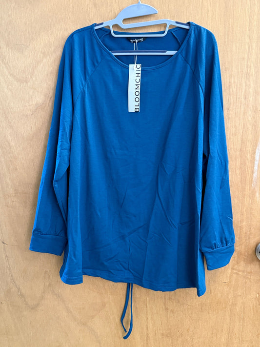 Bloomchic - runs big NEW Long Sleeve Aegean Blue Shirt with Tie Back Women's 12