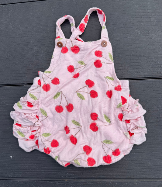 Milk Barn bubble pink red cherries criss cross Summer ruffled butt soft snap bottom 6-9 months baby 6 Months