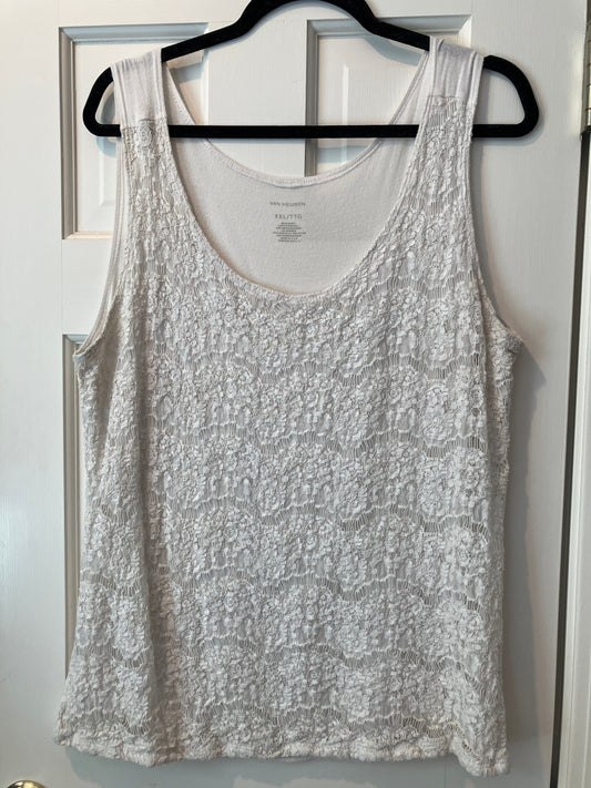 Van Heusen size 2xl white lace front tank top Lace overlay on white tank top, back is solid white Women's - XXL