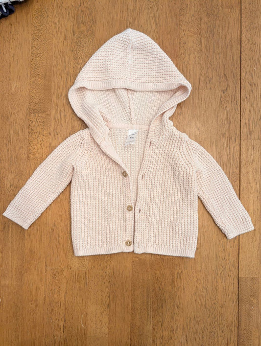 Carter's, 3-6m, button-up hooded cardigan sweater light pink, knit 3 Months