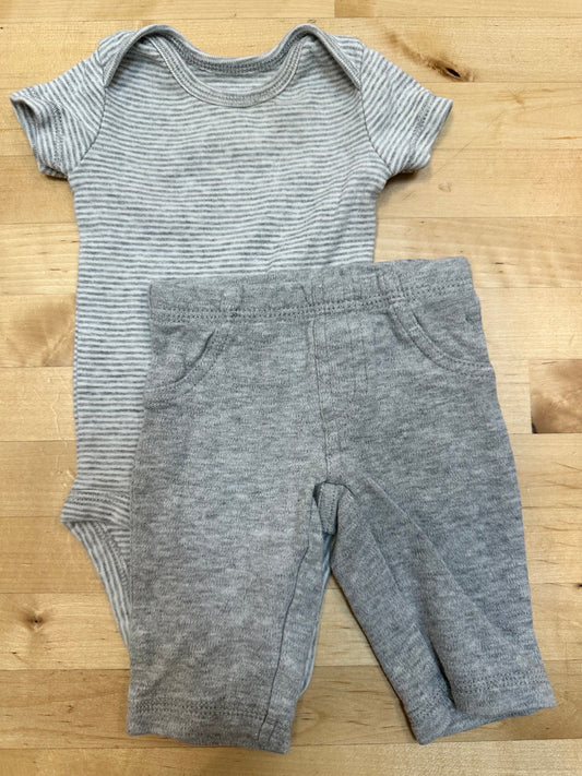 Carters gray striped onesie, gray pants Newborn
