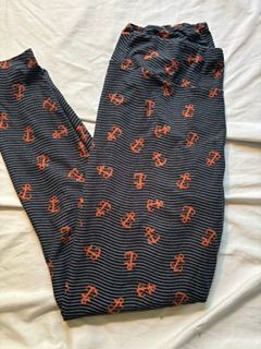 Lularoe TC leggings- fit size 12-18 navy, light blue stripes, rust orange anchors Women's 12