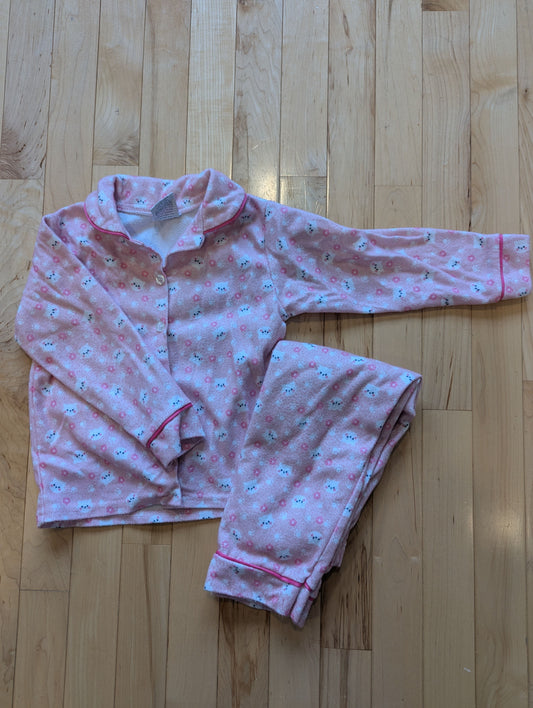 Mon Petit Flannel Kitten Face Pajama Set Button Front Top and Wide Leg Pants 3T