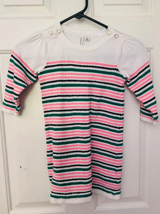Janie and Jack knit dress stripes Shoulder snaps Preloved girls 6 6