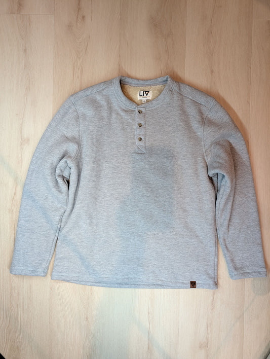 Light gray fleece lined long sleeve sweatshirt, L Soft fleece lined waffle knit sweater with buttons 14